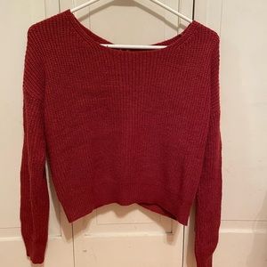 Cropped open twist back sweater